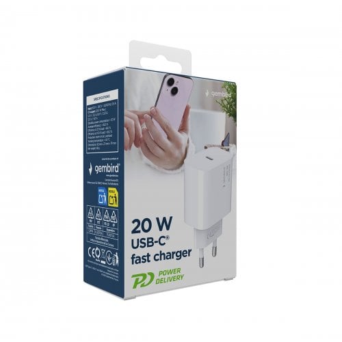 Мережевий зарядний пристрій Gembird USB Type-C 20W (TA-UC-PD20-01-W) White купити в Україні | Telemart фото