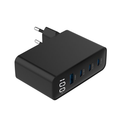 Мережевий зарядний пристрій Gembird GaN USB + 3 x USB Type-C 100W (TA-UC-PDQC100LCD-01-BK) Black купити в Україні | Telemart фото