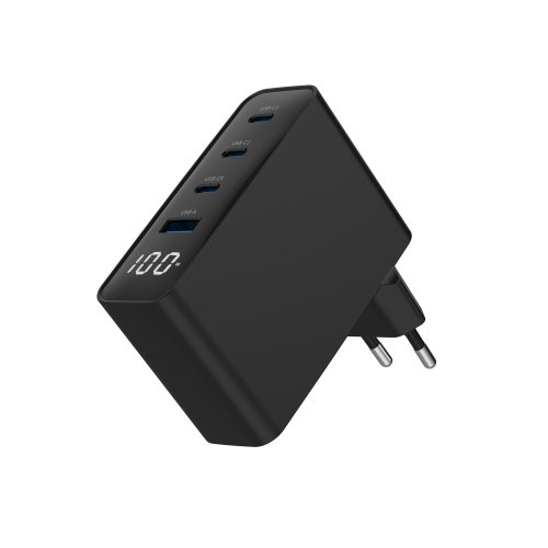 Мережевий зарядний пристрій Gembird GaN USB + 3 x USB Type-C 100W (TA-UC-PDQC100LCD-01-BK) Black купити в Україні | Telemart фото
