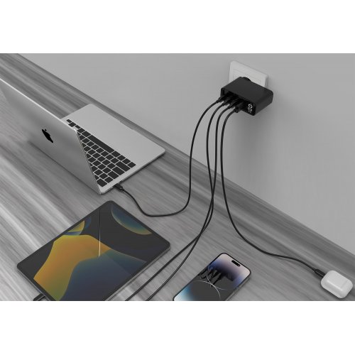 Мережевий зарядний пристрій Gembird GaN USB + 3 x USB Type-C 100W (TA-UC-PDQC100LCD-01-BK) Black купити в Україні | Telemart фото