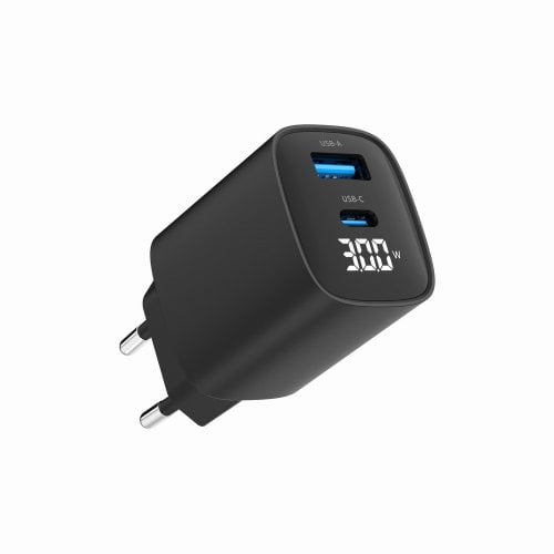 Мережевий зарядний пристрій Gembird USB + USB Type-C 30W (TA-UC-PDQC30LCD-BK-01) Black купити в Україні | Telemart фото