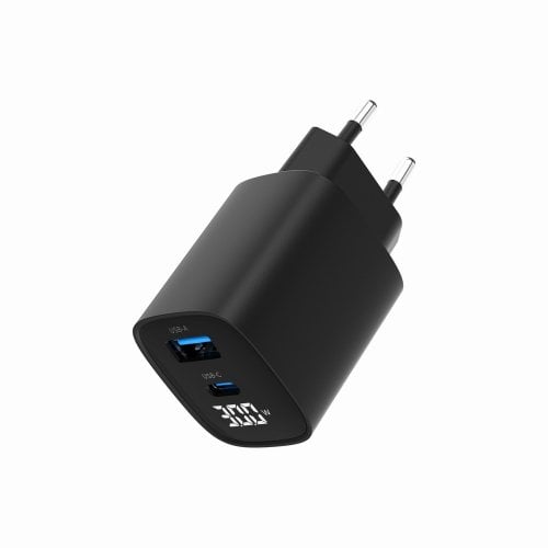 Мережевий зарядний пристрій Gembird USB + USB Type-C 30W (TA-UC-PDQC30LCD-BK-01) Black купити в Україні | Telemart фото