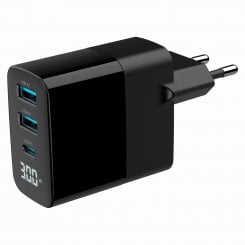Сетевое зарядное устройство Gembird GaN 2 x USB + USB Type-C 30W (TA-UC-PDQC30LCD-BK-02) Black
