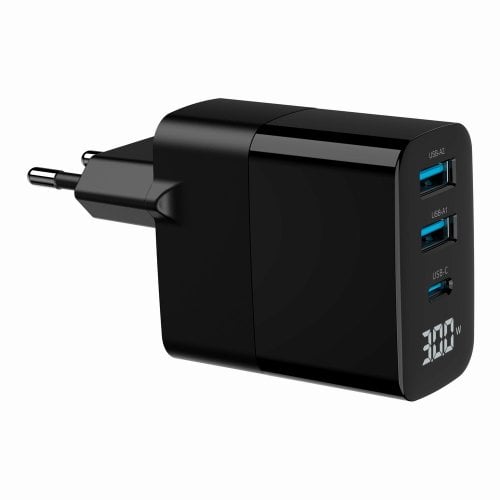 Мережевий зарядний пристрій Gembird GaN 2 x USB + USB Type-C 30W (TA-UC-PDQC30LCD-BK-02) Black купити в Україні | Telemart фото