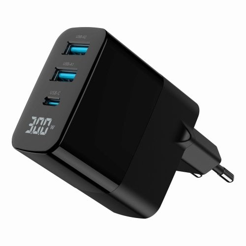 Мережевий зарядний пристрій Gembird GaN 2 x USB + USB Type-C 30W (TA-UC-PDQC30LCD-BK-02) Black купити в Україні | Telemart фото