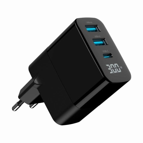 Мережевий зарядний пристрій Gembird GaN 2 x USB + USB Type-C 30W (TA-UC-PDQC30LCD-BK-02) Black купити в Україні | Telemart фото