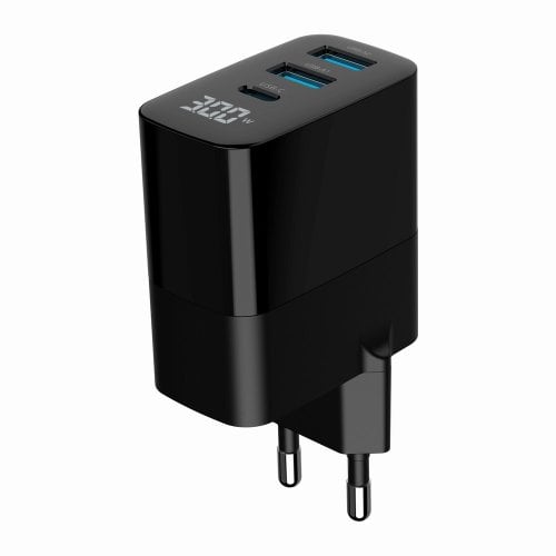 Мережевий зарядний пристрій Gembird GaN 2 x USB + USB Type-C 30W (TA-UC-PDQC30LCD-BK-02) Black купити в Україні | Telemart фото