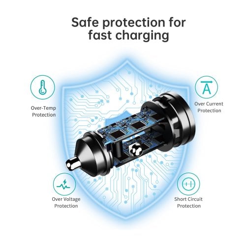 Автомобільний зарядний пристрій Choetech USB + USB Type-C 60W (TC0014-BK) Black купити в Україні | Telemart фото
