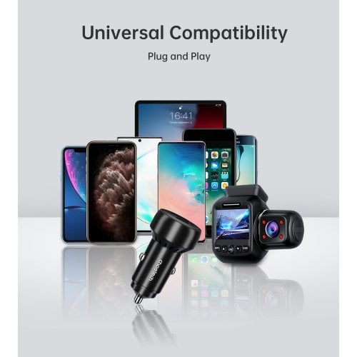 Автомобільний зарядний пристрій Choetech USB + USB Type-C 60W (TC0014-BK) Black купити в Україні | Telemart фото