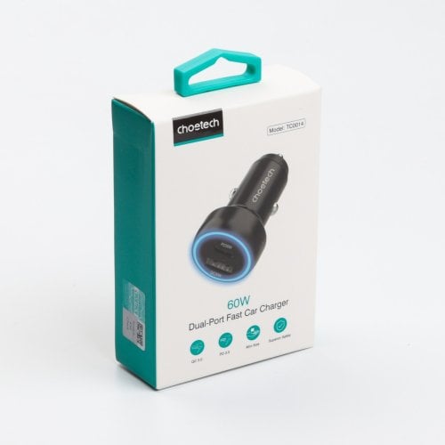Автомобільний зарядний пристрій Choetech USB + USB Type-C 60W (TC0014-BK) Black купити в Україні | Telemart фото