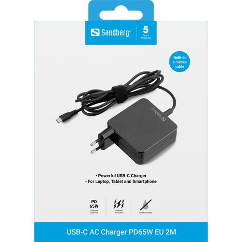 Зарядное устройство для ноутбука Sandberg GaN USB Type-C 65W (135-79) Black купить в Украине | Telemart фото