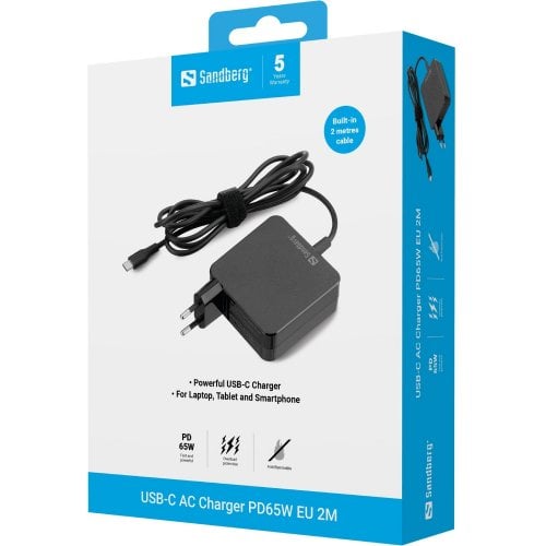 Зарядное устройство для ноутбука Sandberg GaN USB Type-C 65W (135-79) Black купить в Украине | Telemart фото