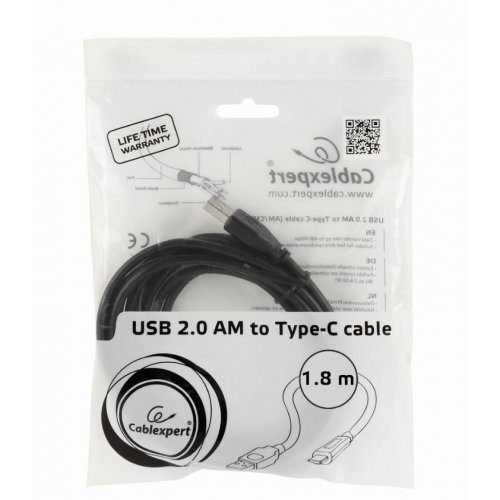 Кабель Cablexpert USB 2.0 to USB Type-C 36W 1.8m (CCP-USB2-AMCM-6) Black купити в Україні | Telemart фото