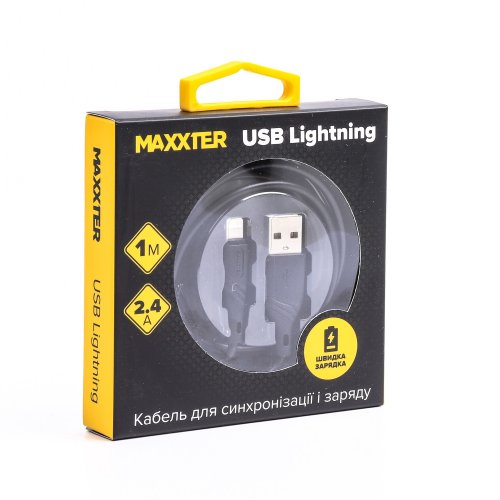 Кабель Maxxter USB 2.0 to Lightning 2.4A 1m (UB-L-USB-02-1m) Black купити в Україні | Telemart фото