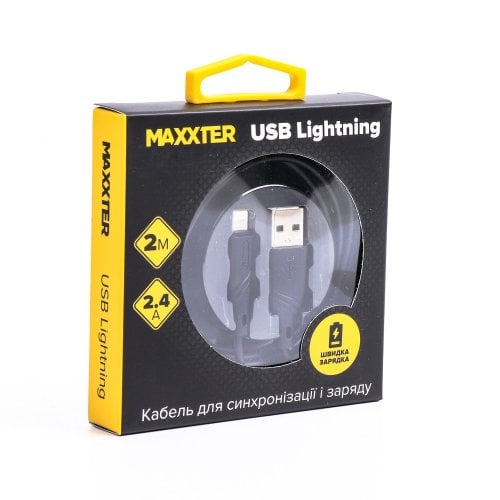 Кабель Maxxter USB 2.0 to Lightning 2.4A 2m (UB-L-USB-02-2m) Black купити в Україні | Telemart фото