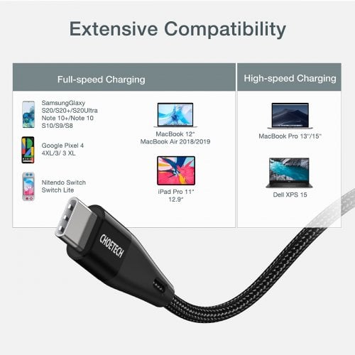 Кабель Choetech USB 2.0 Type-C to USB Type-C 100W 1m (XCC-1008) Black купити в Україні | Telemart фото