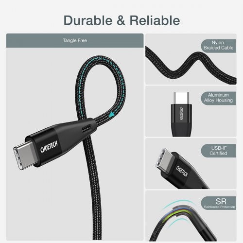 Кабель Choetech USB 2.0 Type-C to USB Type-C 100W 1m (XCC-1008) Black купити в Україні | Telemart фото