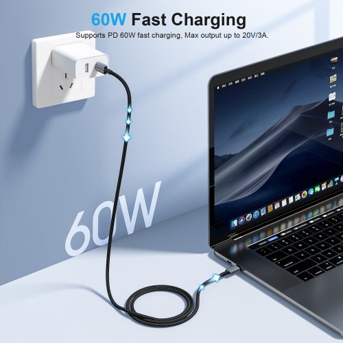 Кабель Choetech USB 2.0 Type-C to USB Type-C 60W 1.2m (XCC-1014-BK) Black купити в Україні | Telemart фото
