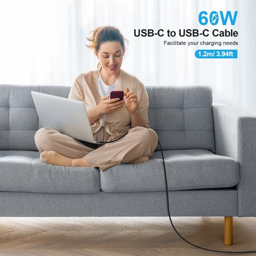 Кабель Choetech USB 2.0 Type-C to USB Type-C 60W 1.2m (XCC-1014-BK) Black купити в Україні | Telemart фото