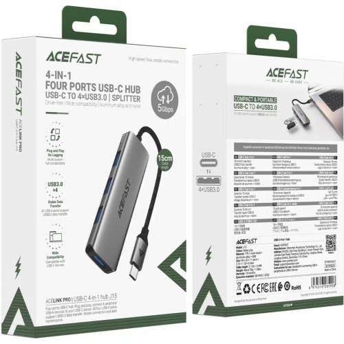 USB-хаб Acefast J15 USB Type-C 4 in 1 (6974316285908) Metal Gray купити в Україні | Telemart фото