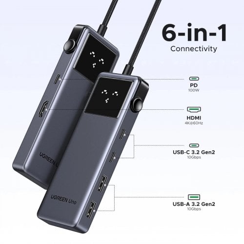 Док-станція Ugreen CM888 Docking Station USB Type-C 6 in 1 (35998) Grey купити в Україні | Telemart фото