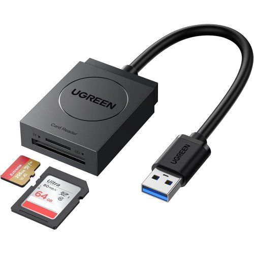 Кардрідер Ugreen CR127 Cardreader USB 3.0 2 in 1 (20250) Black купити в Україні | Telemart фото