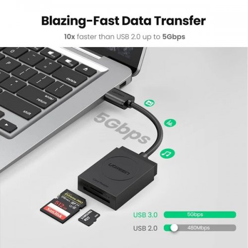 Кардрідер Ugreen CR127 Cardreader USB 3.0 2 in 1 (20250) Black купити в Україні | Telemart фото