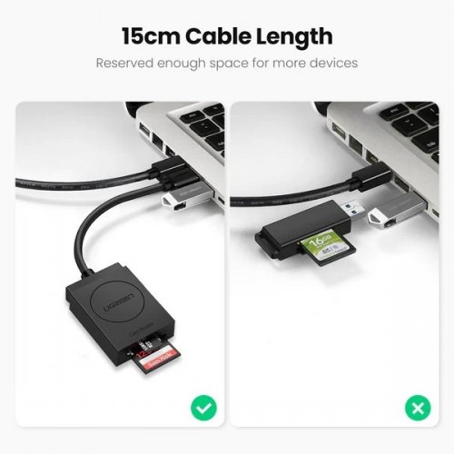 Кардрідер Ugreen CR127 Cardreader USB 3.0 2 in 1 (20250) Black купити в Україні | Telemart фото