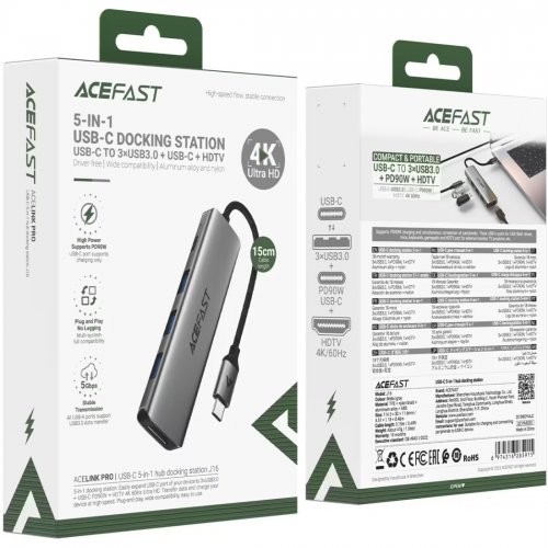 Док-станція Acefast J16 Docking Station USB Type-C 5 in 1 (6974316285915) Grey купити в Україні | Telemart фото