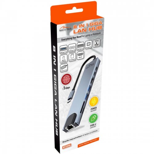 Док-станція Media-Tech MT5046 Docking Station USB Type-C 8 in 1 Grey купити в Україні | Telemart фото