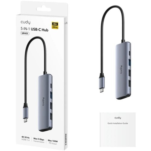 Док-станція Cudy UH405 Docking Station USB Type-C 5 in 1 Grey купити в Україні | Telemart фото