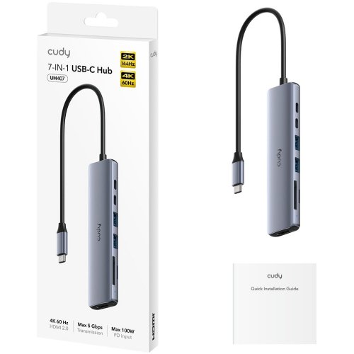 USB-хаб Cudy UH407 USB Type-C 7 in 1 Grey купити в Україні | Telemart фото