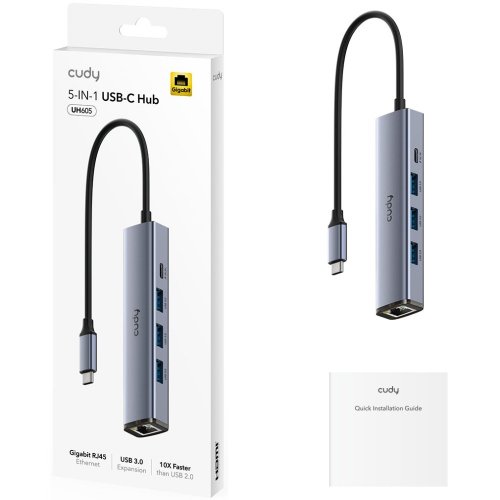 USB-хаб Cudy UH605 USB Type-C 5 in 1 Grey купити в Україні | Telemart фото