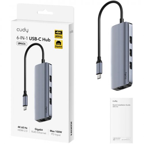 Док-станція Cudy UH606 Docking Station USB Type-C 6 in 1 Grey купити в Україні | Telemart фото