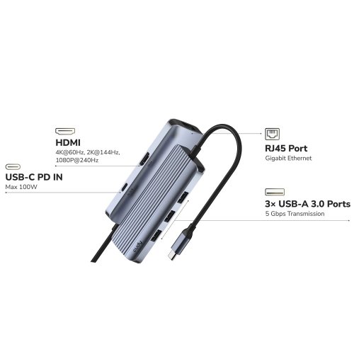 Док-станція Cudy UH606 Docking Station USB Type-C 6 in 1 Grey купити в Україні | Telemart фото
