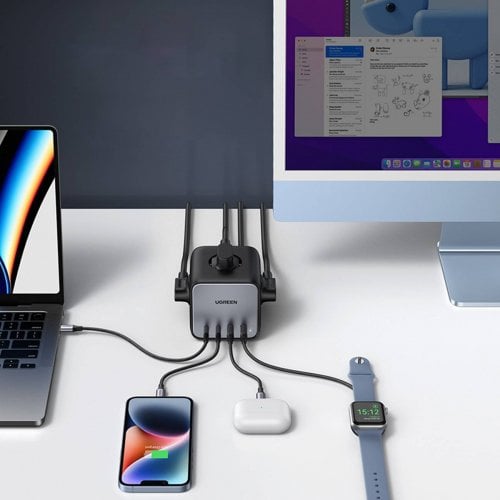 Мережевий зарядний пристрій Ugreen CD268 DigiNest Cube GaN 2 x USB + 2 x USB Type-C 65W (60113) Black/Gray купити в Україні | Telemart фото