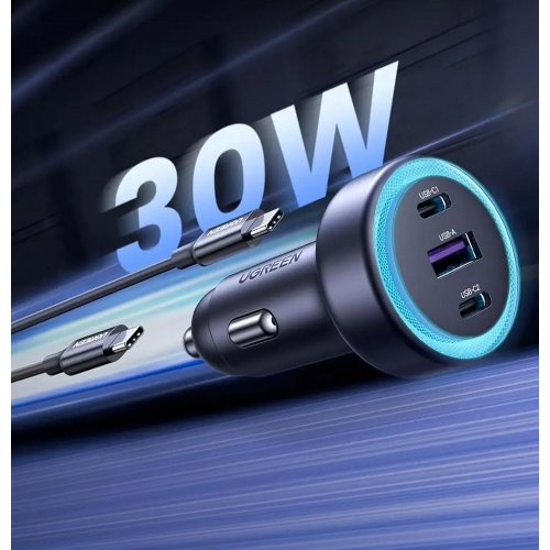 Автомобильное зарядное устройство Ugreen EC307 USB + 2 x USB Type-C 30W (45843) Gray купить в Украине | Telemart фото