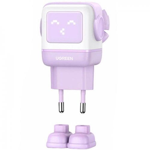 Сетевое зарядное устройство Ugreen CD361 Robot GaN USB + 2 x USB Type-C 65W (35291) Purple купить в Украине | Telemart фото
