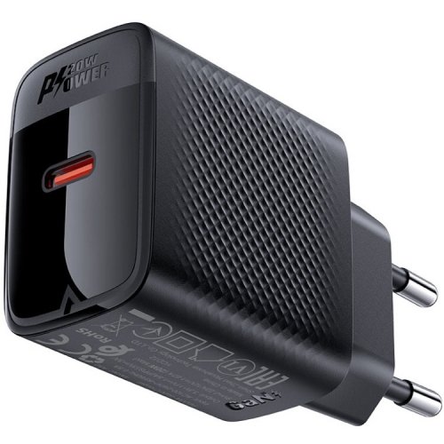 Мережевий зарядний пристрій Acefast A82 GaN USB Type-C 20W + Cable USB Type-C (6974316280057) Black купити в Україні | Telemart фото