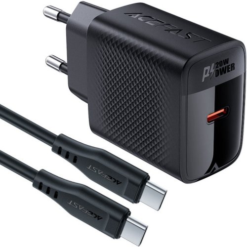 Мережевий зарядний пристрій Acefast A82 GaN USB Type-C 20W + Cable USB Type-C (6974316280057) Black купити в Україні | Telemart фото