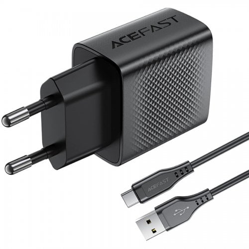 Мережевий зарядний пристрій Acefast A90 GaN USB 18W + Cable USB Type-C (6974316280064) Black купити в Україні | Telemart фото