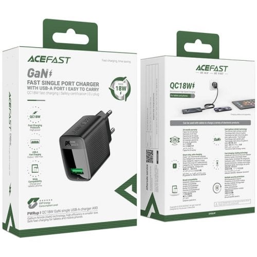 Мережевий зарядний пристрій Acefast A90 GaN USB 18W + Cable USB Type-C (6974316280064) Black купити в Україні | Telemart фото