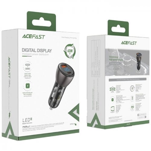 Автомобильное зарядное устройство Acefast B6 USB + USB Type-C 63W (6974316280972) Gray купить в Украине | Telemart фото