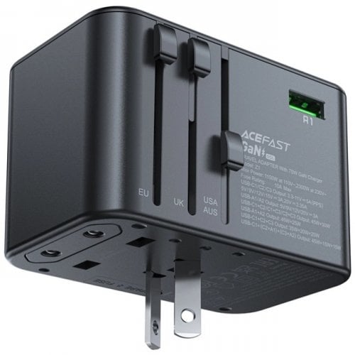 Мережевий зарядний пристрій Acefast Z1 GaN 2 x USB + 3 x USB Type-C 75W (6974316282495) Gray купити в Україні | Telemart фото