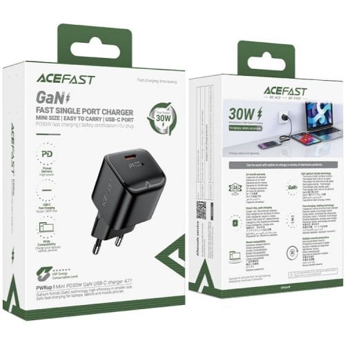 Мережевий зарядний пристрій Acefast A77 mini GaN USB Type-C 30W (6974316282662) Black купити в Україні | Telemart фото