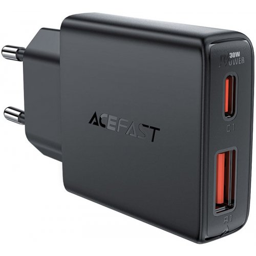 Мережевий зарядний пристрій Acefast A69 GaN USB + USB Type-C 30W (6974316282709) Black купити в Україні | Telemart фото