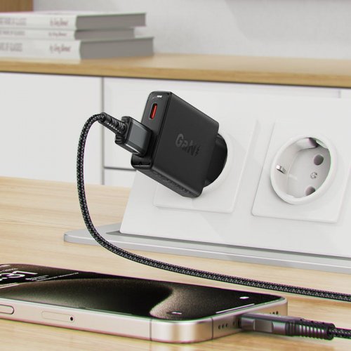 Мережевий зарядний пристрій Acefast A69 GaN USB + USB Type-C 30W (6974316282709) Black купити в Україні | Telemart фото