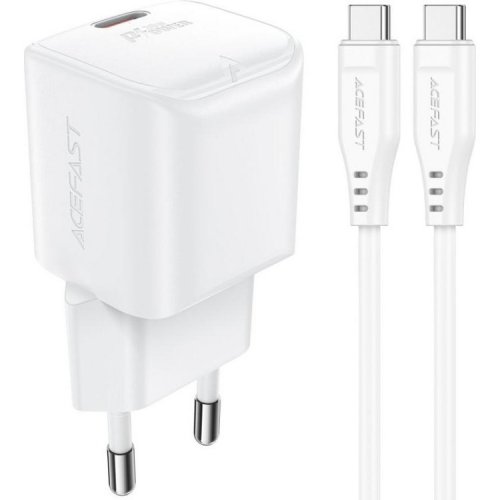 Мережевий зарядний пристрій Acefast A77 mini GaN USB Type-C 30W + Cable USB Type-C (6974316282853) White купити в Україні | Telemart фото