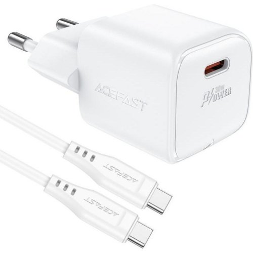 Мережевий зарядний пристрій Acefast A77 mini GaN USB Type-C 30W + Cable USB Type-C (6974316282853) White купити в Україні | Telemart фото
