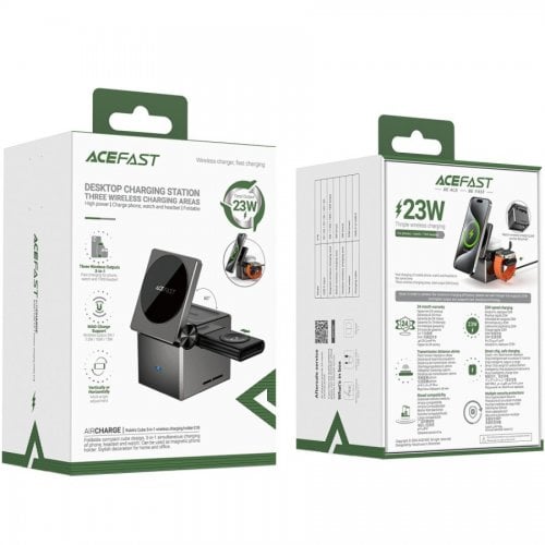 Бездротовий зарядний пристрій Acefast E18 Rubik's 3 in 1 Wireless 15W (6974316282884) Gray купити в Україні | Telemart фото
